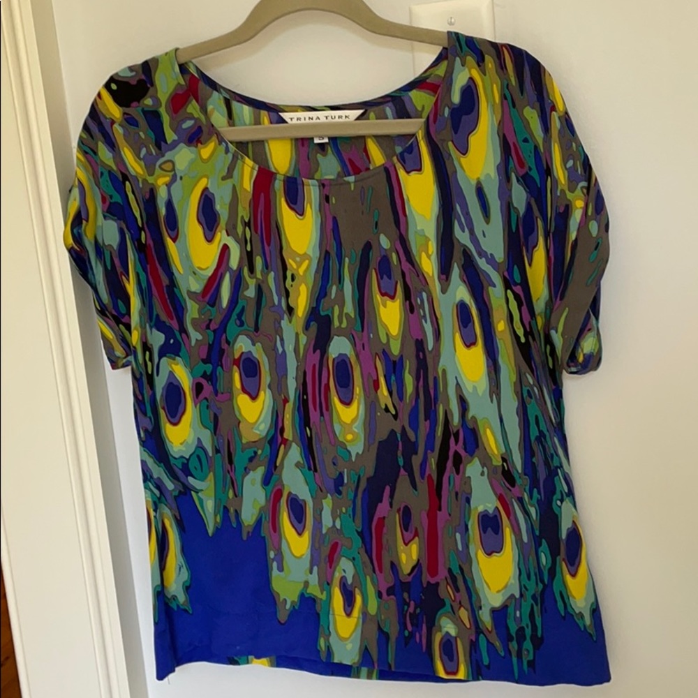 TRINA TURK colorful 100% silk top, size SMALL